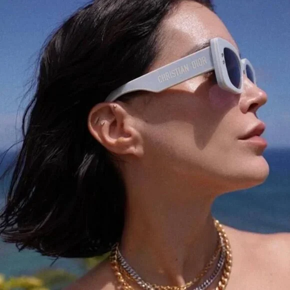 Dior DIORPACIFIC S1U 80B0 Sunglasses Shiny Blue/White Rectangle Frame, Blue Lens - Picture 3 of 11